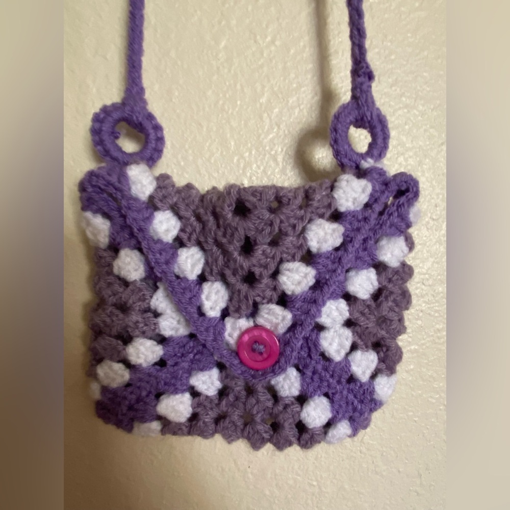 Purple and White Crochet Shoulder Bag